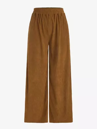 Women's Athflow Old Money Maillard Style Corduroy Slant Pockets Pull On Wide Leg Pants In COFFEE | ZAFUL 2024