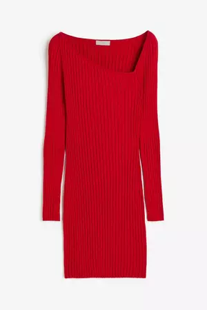 Rib-knit Bodycon Dress - Red - Ladies | H&M US