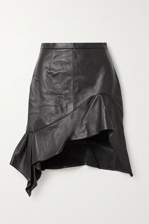 Black Asymmetric ruffled leather mini skirt | Alexander Wang | NET-A-PORTER