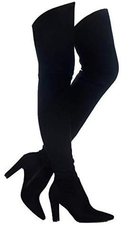 Amazon.com: Botas femininas Shoe'N Tale de camurça elástica, salto grosso, cano alto, acima do joelho: Shoes