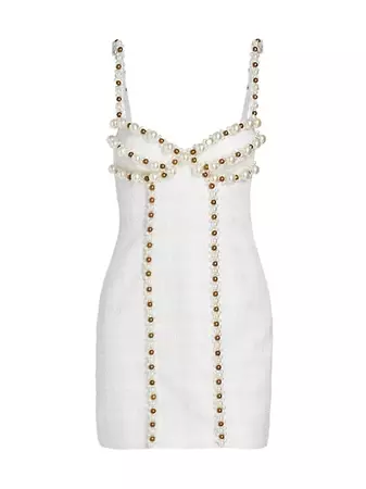 Shop PatBO Imitation Pearl-Embellished Tweed Minidress | Saks Fifth Avenue