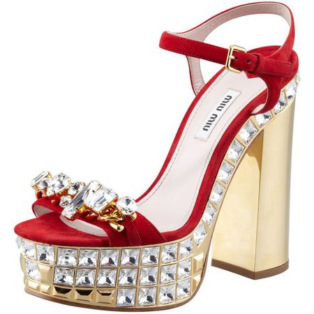 Miu Miu Jeweled Suede Platform Sandals