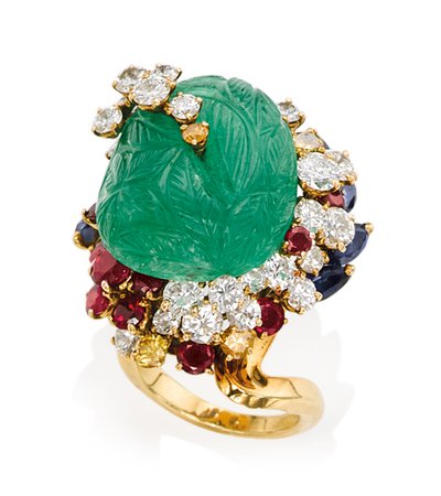 EMERALD, SAPPHIRE AND RUBY RING, BY CARTIER