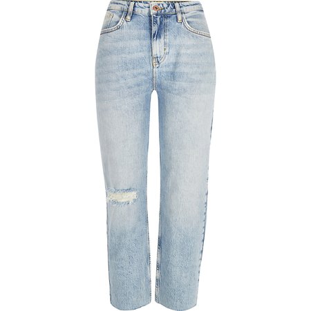Petite light blue straight leg denim jeans