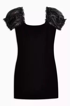 Black Sheer Organza Puff Sleeve Mini Dress | Topshop