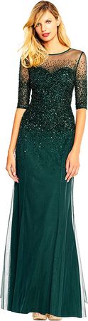 Amazon.com: Adrianna Papell Women's 3/4 Sleeve Beaded Illusion Gown with Sweetheart Neckline : Clothing, Shoes & Jewelry