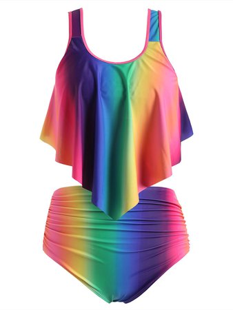 Rosegal Plus Size Ruffle Rainbow Tankini Swimsuit