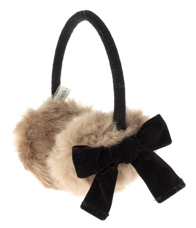 fluffy brown earmuffs with black bow
