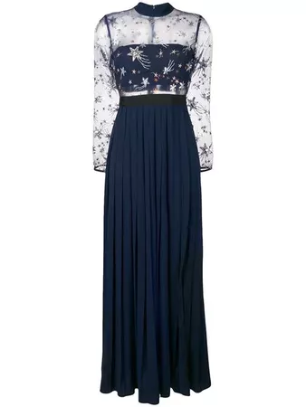 Self-Portrait star embroidered pleated gown $478 - Buy Online - Mobile Friendly, Fast Delivery, Price