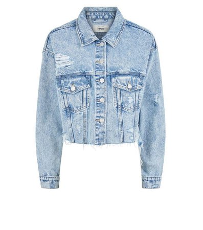 Blue Acid Wash Fray Hem Denim Jacket | New Look