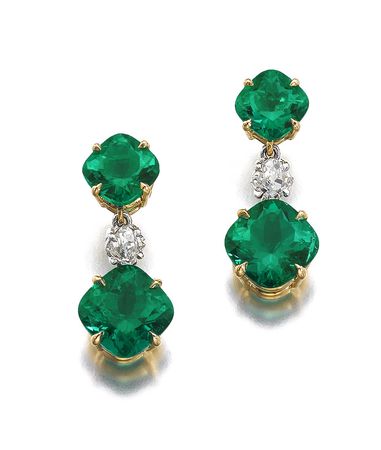 Pair of emerald and diamond pendent earrings | 祖母綠配鑽石耳墜一對 | Magnificent Jewels and Noble Jewels: Part I | | Sotheby's