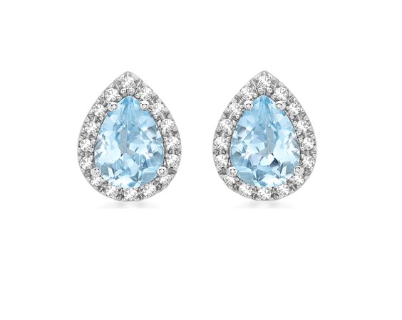 9CT White Gold Blue Topaz and Diamond Pear Stud Earrings
