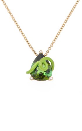 18k Yellow Gold Chihiro Necklace With Green Tourmaline And Lime Green Enamel By Bea Bongiasca