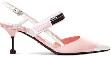 Logo-print Glossed-leather Slingback Pumps - Baby pink