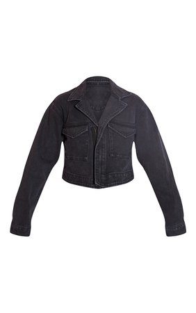 Washed Black Zip Through Denim Oversized Jacket | PrettyLittleThing