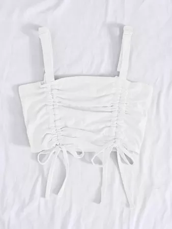 Drawstring Ruched Shirred Cami Top | SHEIN USA white