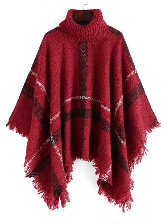 [34% OFF] [POPULAR] 2020 Plaid Turtleneck Poncho Sweater In RED | ZAFUL