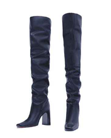 blue knee length boots