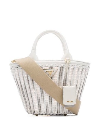 Prada White Middolino Straw Bucket Bag - Farfetch