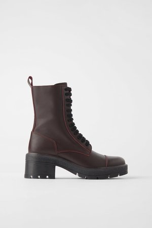 LACED LEATHER ANKLE BOOTS | ZARA United States