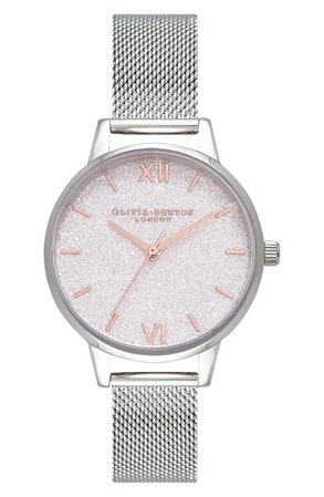 Olivia Burton Classics Glitter Mesh Strap Watch, 30mm | Nordstrom
