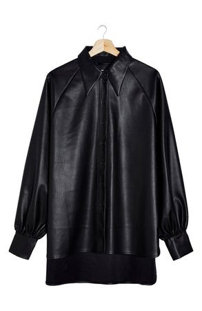 Topshop Oversize Faux Leather Button-Up Shirt | Nordstrom