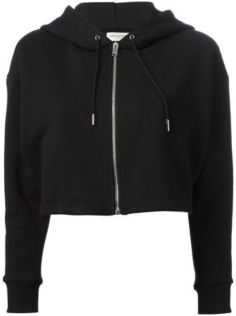 saint laurent crop black zip hoodie