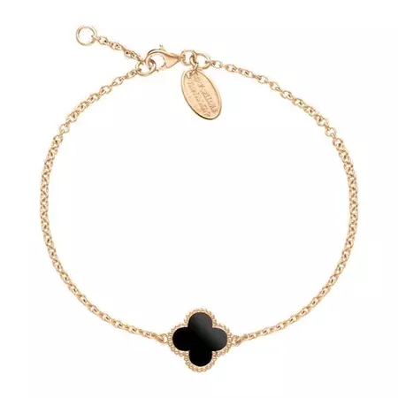9ct Rose Gold Whitby Jet Bloom Four Leaf Clover Ball Edge Chain Bracelet B1154 | W Hamond Fine Jewellery