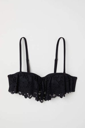 Ruffled Balconette Bikini Top - Black