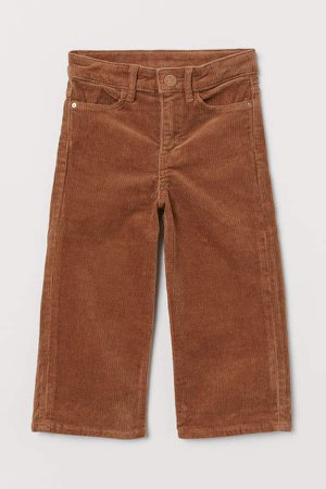 Ankle-length Corduroy Pants - Beige