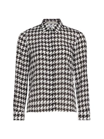 Shop Alice + Olivia Willa Houndstooth Print Blouse | Saks Fifth Avenue