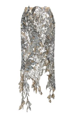 Floral Cut Out Sequin Embroidered Skirt By Oscar De La Renta | Moda Operandi