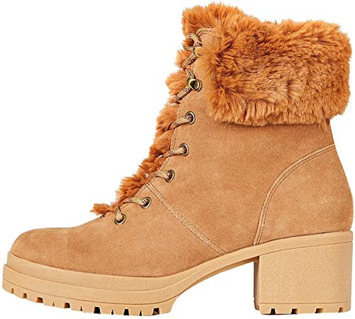 Amazon.com: find. Women's Mid Height Faux Fur Lace Up Ankle Boots, Brown, 9: Shoes