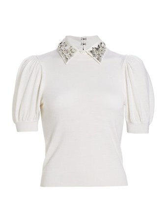 Shop Alice + Olivia Ciara Embellished Puff-Sleeve Sweater | Saks Fifth Avenue