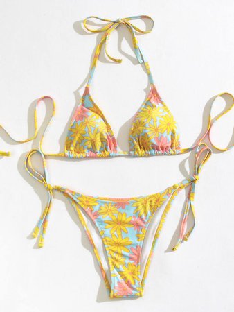 Floral Triangle Tie Side Bikini Swimsuit | SHEIN USA