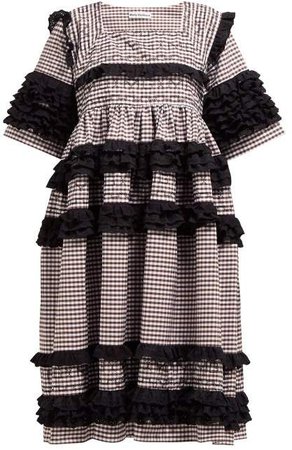 Frank Cross Stitched Gingham Cotton Midi Dress - Womens - Brown