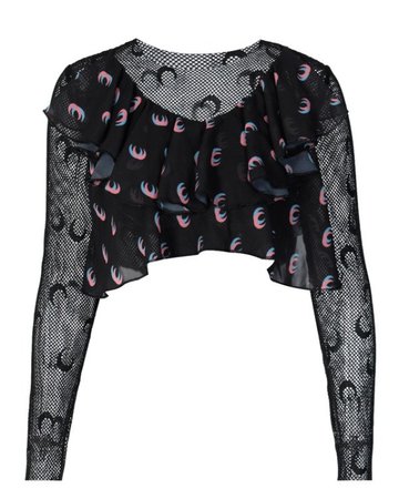Moon Print Black Mesh Long Sleeves Ruffle Top | Jennie - Blackpink | K-Fashion at Fashionchingu
