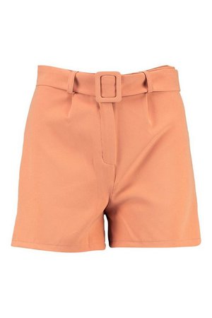 Belted Mix & Match Tailored Shorts | boohoo peach