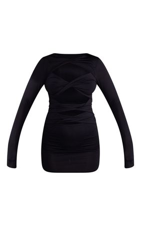 Black Slinky Twist Cut Out Bodycon Dress | PrettyLittleThing USA