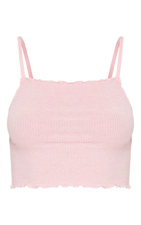 Basic Baby Pink Rib Strappy Frill Hem Cami Top | PrettyLittleThing