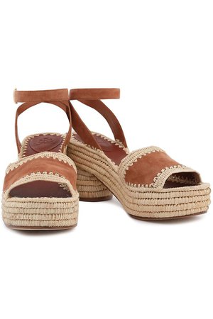 Brown Suede and straw platform sandals | Sale up to 70% off | THE OUTNET | TORY BURCH | THE OUTNET