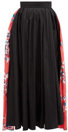 Maia Floral Print Taffeta Midi Skirt - Womens - Black Multi