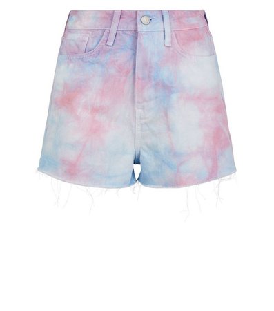 Pink Tie Dye Denim Shorts | New Look