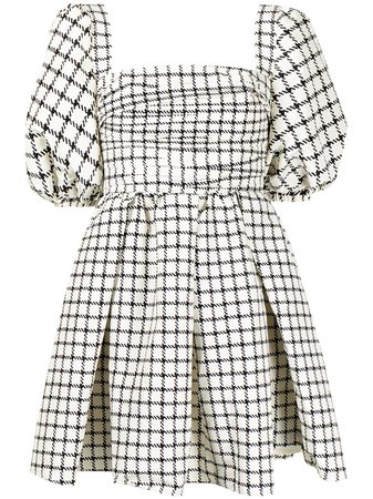 Shop Self-Portrait puff-sleeve check dress with Express Delivery - FARFETCH