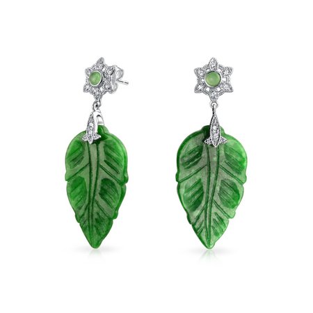 Silver Jade Hanging Leaf Earrings