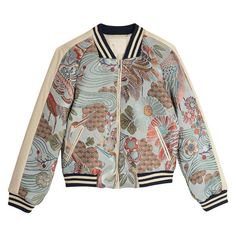 Gucci Printed silk-satin bomber jacket (98,305 DOP) ❤ liked on Polyvore featuring outerwear, jackets, bomber jacket, gucci, bomber, zipper jacket, … | Pinteres…