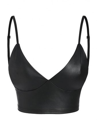 *clipped by @luci-her* ZAFUL Faux Leather Bustier Cami Top In BLACK | ZAFUL
