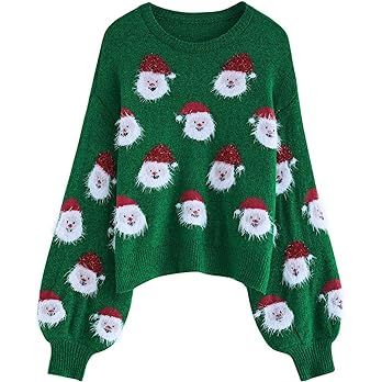 CHICWISH Women's Green Fuzzy Santa Claus Knit Top at Amazon Women’s Clothing store