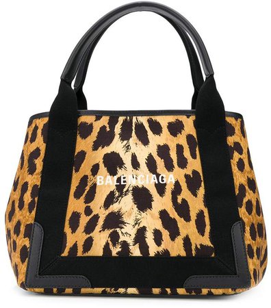Navy Cabas S leopard-print tote