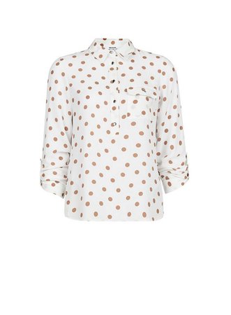 Petite Camel Spot Print Roll Sleeve Shirt | Dorothy Perkins